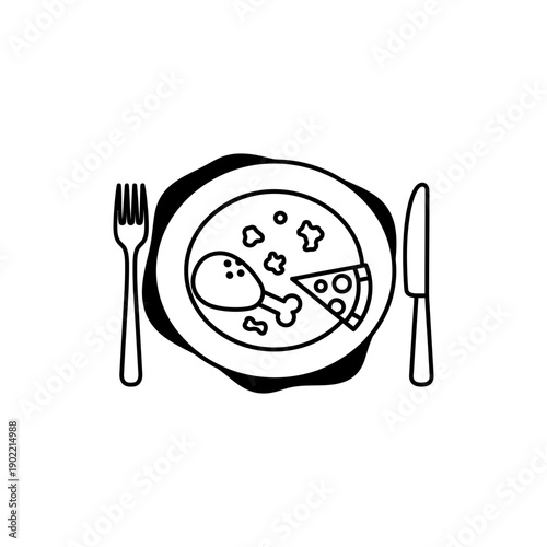 Black and White Leftover Food Icon for Sustainable Eating Concept