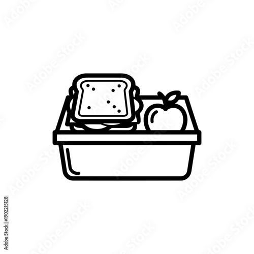 Black and White Packed Lunch Icon for Meal Prep and Office Use