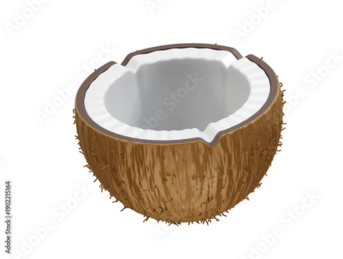 Freshly Cut Coconut Half icon 3d rendering illustration