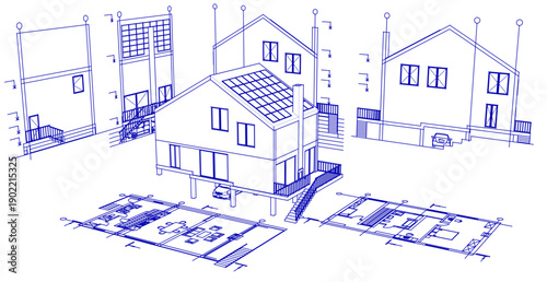 house architectural project sketch 3d illustration	
