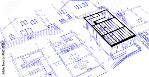 house architectural project sketch 3d illustration	
