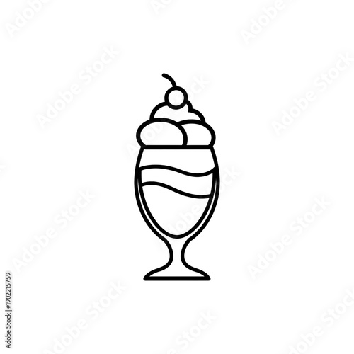 Black and White Dessert Cup Icon on Transparent Background