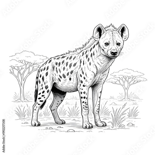 “Hyena Illustration, Wildlife Art & African Animal Drawing – Nature Design”