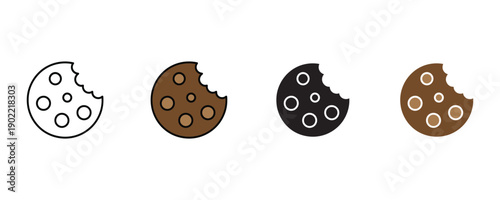 Chocolate chip cookie icon vector. Sweet bitten biscuit snack and bakery dessert symbol. Vector illustration
