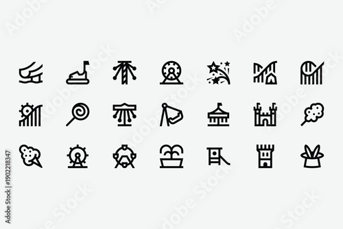 Amusement park line icon set