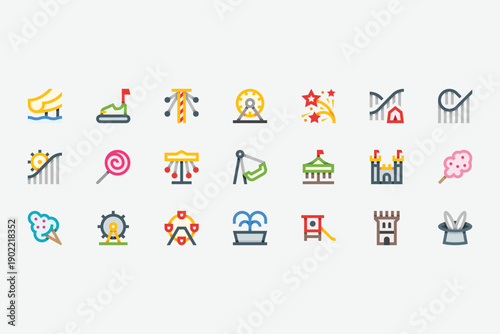 Amusement park color icon set