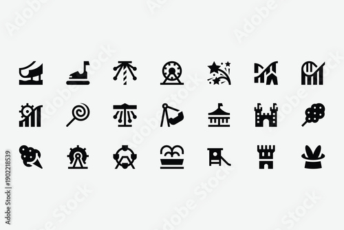 Amusement park solid icon set