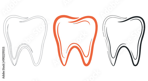Three stylized tooth icons in gray, orange, and black on Transparent Background for dental health concepts