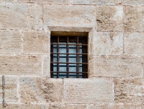 Bilde på lerret Ancient stone window, Historic masonry with niche, Weathered stone wall features