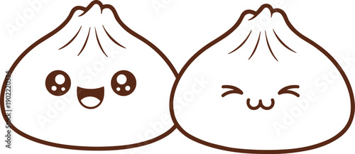 Cartoon-style dumplings with expressive faces and folded tops, symbolizing cute food art, emotion, and playful culinary design