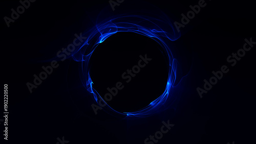 Photography Dark glowing blue energy sphere with fluid light streams creating deep atmospheric motion