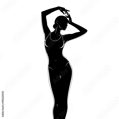 Elegant Silhouette of a Woman in Swimwear Posing Gracefully.