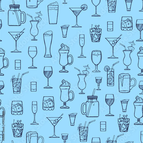 Vector Seamless Pattern of Sketch Cocktails