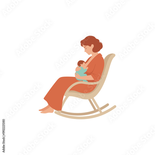 Mother Breastfeeding Baby in Rocking Chair.