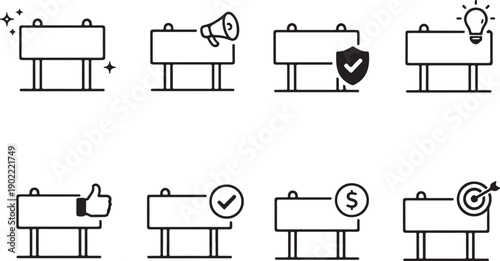 Illustrations of various icons representing different stages and actions in a process isolated on white background, illustration