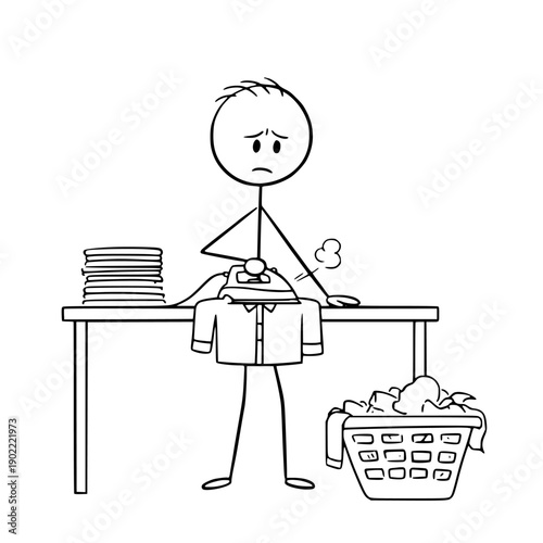 High-quality vector illustration depicting a stressed office worker overwhelmed by paperwork and household chores, conveying burnout and workload pressure in a clean, modern flat design style.