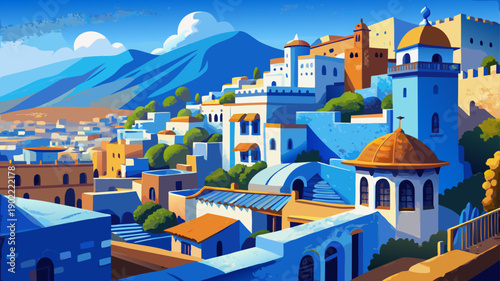 Very beautiful architectural view of Chefchaouen, showcasing blue-painted buildings, layered streets, and the artistic harmony that defines Morocco’s most iconic mountain city.