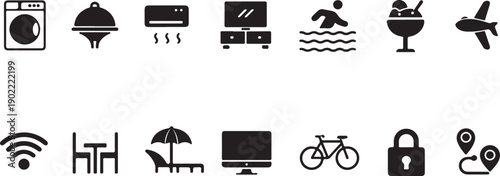 travel tour hotel motel journey icon Collection of diverse icons representing various activities and objects. isolated on white background, illustration