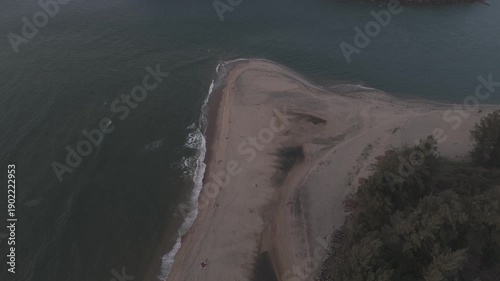 Wallpaper Mural Top-down abstract aerial close-up of Querim Beach, North Goa, revealing white sand patterned with coastal plants and gentle waves, creating a serene tropical shoreline texture Torontodigital.ca
