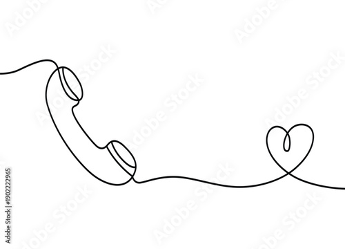 Line drawing of a telephone handset with a cord forming a heart
