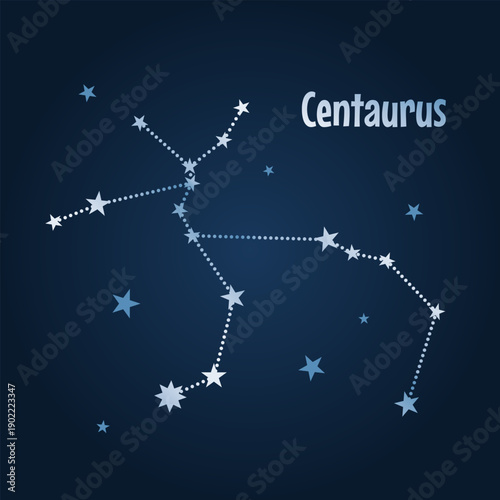 Centaurus star constellation map in the night sky. Vector illustration