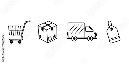 E-Commerce Icon Set – Shopping Cart, Online Payment, Delivery Truck Modern Flat Vector Icons