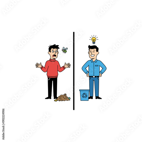 Cartoon Men Showing Different Emotional States.