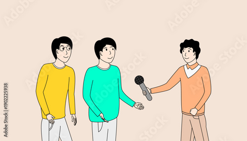 journalists are interviewing two people to get information