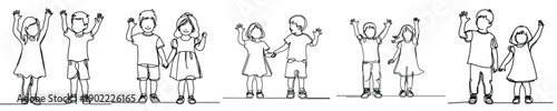 line art of two small children standing happily together