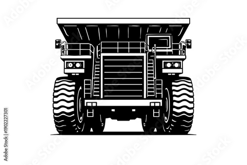 Front view ultra-class mining dump truck approaching
