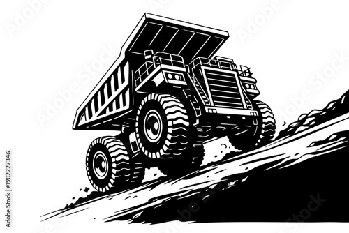 Ultra-class mining dump truck climbing a haul road