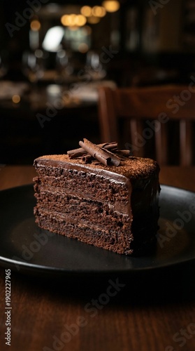 Luxury Dark Chocolate Cake with Glossy Ganache on Black Plate