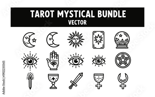 Mystical tarot symbols and icons in a vector bundle illustration