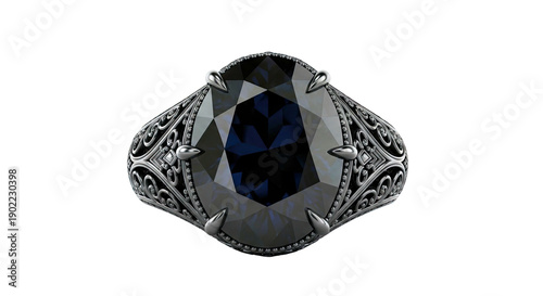 Black Oval Gemstone Ring with Ornate Band
