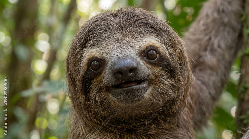 Obraz premium Sloth with a puzzled look hanging from a tree branch