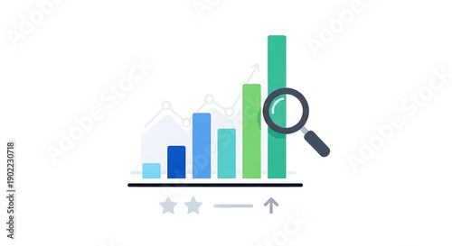 Magnifying Glass Examining Bar Graph Statistics.