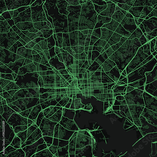 Baltimore City Map explore subtle monochrome aesthetics and refined linework of this structured urban grid of in the neon green series featuring a blueprint character and an inviting minimalist.
