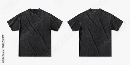 Foto Washed Black Regular T-Shirt Mockup Set, Front and Back Flat Lay