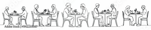 line art of a old couple having a romantic meal together