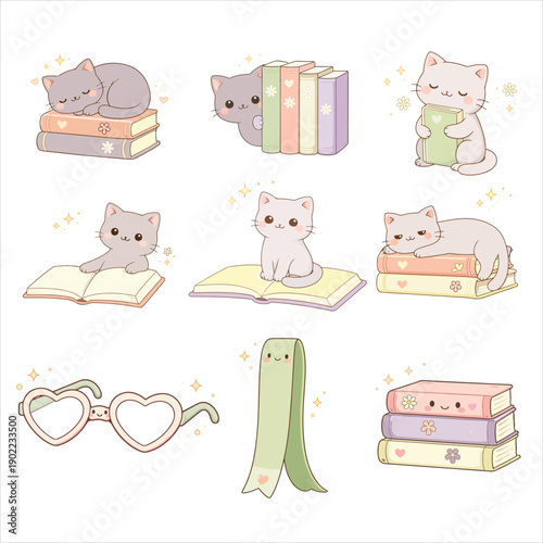 Retro Book Lover Clipart Bundle, Cute Reading illustration, Trendy Vintage bookish, Cozy Book Lovers Clipart