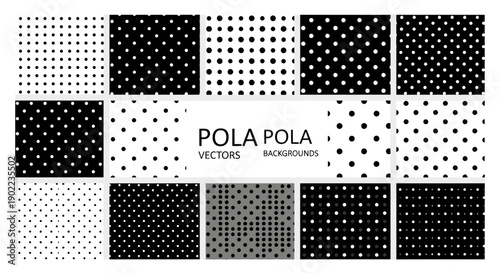 Collection of Polka Dot Patterns: Black and White, Grayscale, and Color Variations