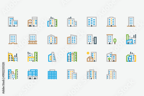 Apartments and Real Estate Color Icon Set