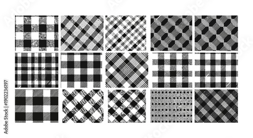 Collection of Diverse Black and White Plaid Patterns for Background Design