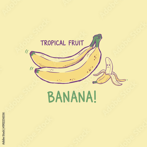 Vintage banana art. Banana retro art. Fruits of the spirit. Nature fruit club print design. Organic food artwork for for t shirt and poster. Local farmer markets.