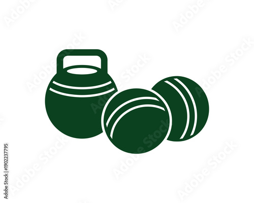 A set of green lawn bowling balls and a jack on a white background