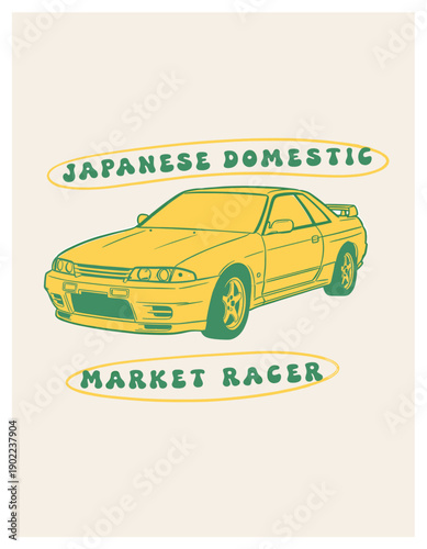 Sport car print design for t shirt print, poster, sticker, background and other uses. Racing club vector t-shirt print design. Street Racing club. California street race design. Drag racing lifestyle.