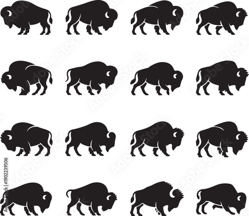 black bison silhouettes on white background