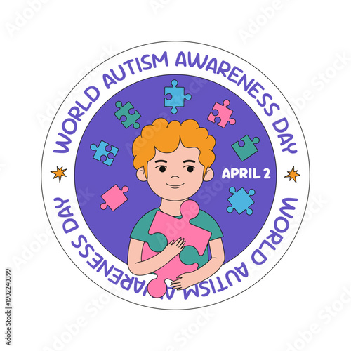 World Autism Awareness Day round sticker. Vector badges of Children's mental health care for web or t-shirt prints