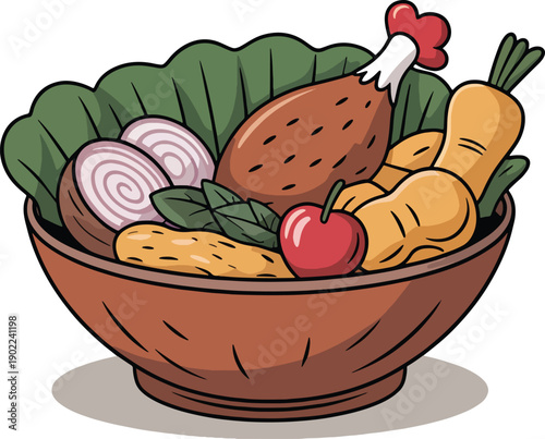 Healthy low calorie meal bowl with vegetables and chicken