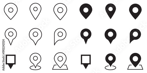 Set of location pin icons. location pin place marker. Location icon. Map marker pointer icon set. Modern map markers. Pin icon vector isolated on white background. Vector illustration, eps 10.